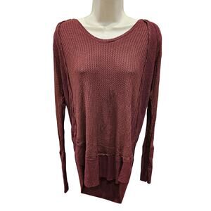 Free People Waffle Knit Laguna Thermal Long Sleeve Burgundy Shirt S raglan slub